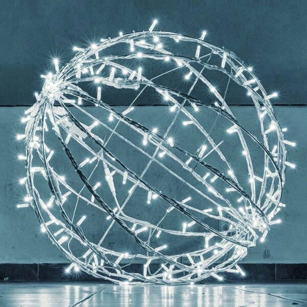 DECOLED Easy fix 3D LED svítící koule, skládací, pr. 80 cm, ledově bílá, bílý kabel, IP67, hliník