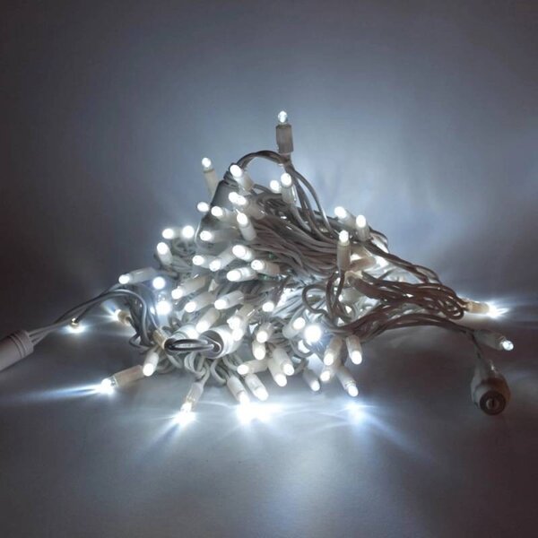 DECOLED Easy Fix LED světelný řetěz, 20 m, venkovní, ledově bílá, 120 diod, bílý kabel, IP67