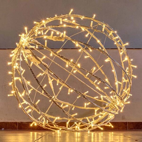 DECOLED Easy fix 3D LED svítící koule, skládací, pr. 80 cm, teple bílá, bílý kabel, IP67, hliník