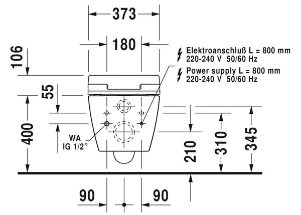 Duravit ME by Starck - Závěsné WC pro SensoWash, bílá 2528590000