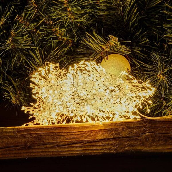 DECOLED LED světelný řetěz, kapičky na drátku, 3 m, venkovní, teple bílá, 600 diod, stříbrný kabel, IP44, vč. zdroje