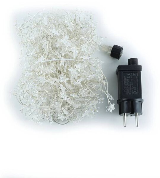 DECOLED LED světelný řetěz, hvězdičky na drátku, 5 m, venkovní, teple bílá, 400 diod, stříbrný kabel IP44, vč. zdroje