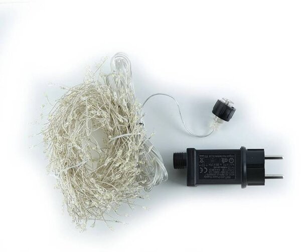 DECOLED LED světelný řetěz, kapičky na drátku, 3 m, venkovní, teple bílá, 600 diod, stříbrný kabel, IP44, vč. zdroje