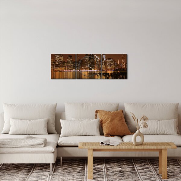 Obraz nočního města (s hodinami) (90x30 cm)