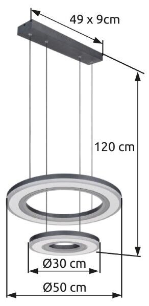 GLOBO 67191-50 BLASIUS závěsné svítidlo D500mm LED 50W/1800lm 2700-6000K černá, dálkový ovladač
