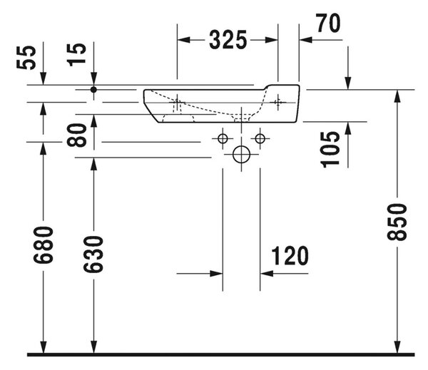 Duravit P3 Comforts - Umyvátko 500x250 mm, bez přepadu, bílá 0715500000