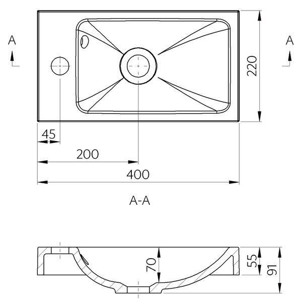 Vima 176 - Umyvátko 400x220 mm, s přepadem, bílá