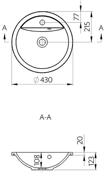 Vima 179 - Umyvadlová mísa Ø 430 mm, bílá