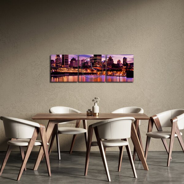 Obraz nočního města (s hodinami) (90x30 cm)