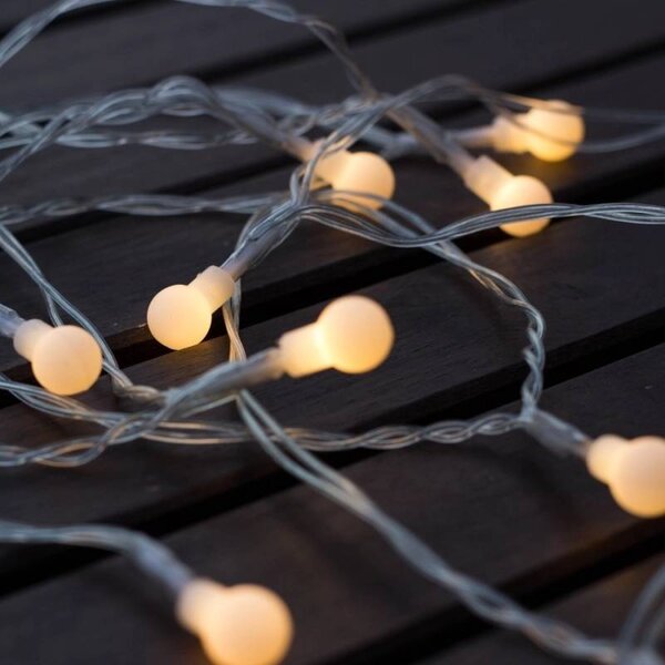 DECOLED LED světýlka na baterie, kouličky, 2,1 m, teple bílá, 10 diod, čirý kabel, IP20 interiér, 3 × AA