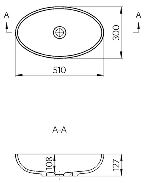 Vima 180 - Umyvadlová mísa 510x300 mm, bílá