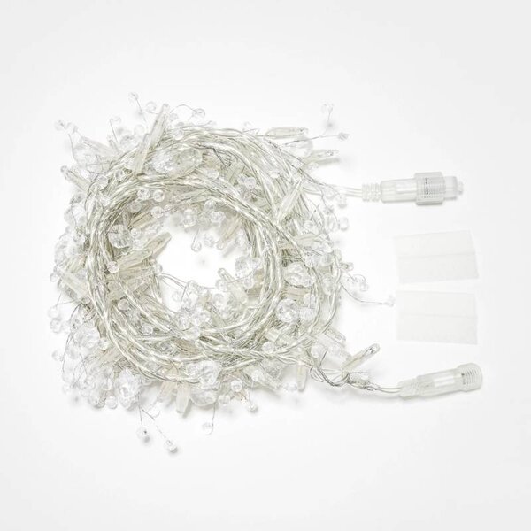 DECOLED Eco Fix světelný řetěz venkovní s krystalky, 8 m, ledově bílá, 80 diod, 24 V, čirý kabel, IP44