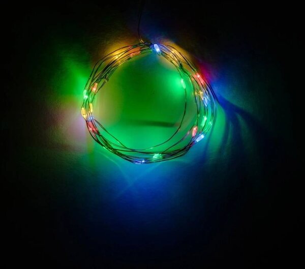 DECOLED LED světýlka na baterie, kapičky, 2,30 m, barevné, 20 diod, drátek, IP20 interiér, 3 × AA