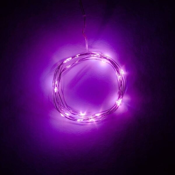 DECOLED LED světýlka na baterie, kapičky, 2,30 m, růžová, 20 diod, drátek, IP20 interiér, 3 × AA
