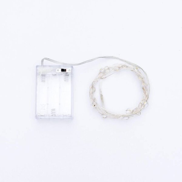 DECOLED LED světýlka na baterie, srdíčka, 2,3 m, teple bílá, 20 diod, čirý kabel, IP20 interiér, 3 × AA