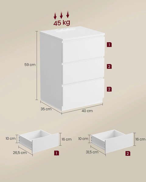 SADA NOČNÍCH STOLKŮ, bílá, 40/59/35 cm MID.YOU, Online Only