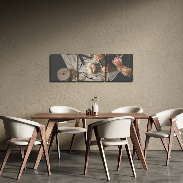 Obraz not a růží (s hodinami) (90x30 cm)