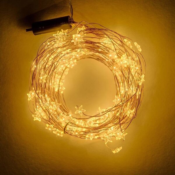 DECOLED LED světelný řetěz, hvězdičky, 12 pramenů × 1,5 m, venkovní, teple bílá, 180 diod, měděný kabel, IP44, vč. zdroje