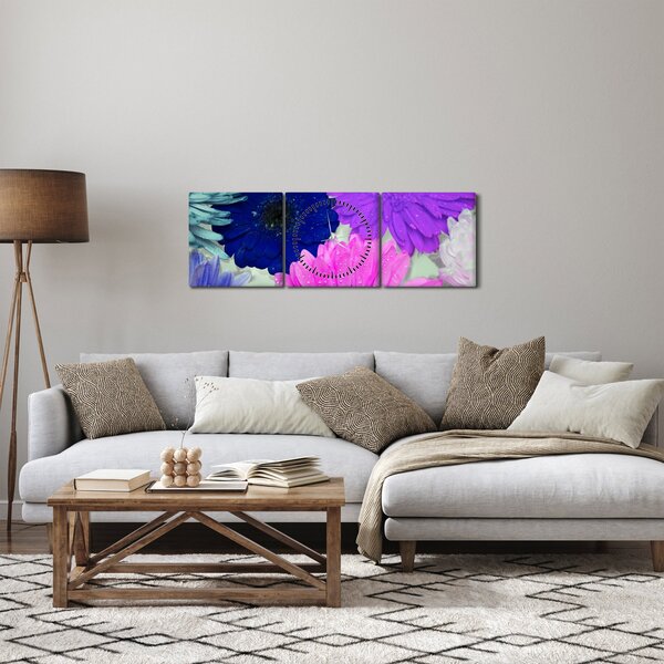 Obraz barevných květin (s hodinami) (90x30 cm)