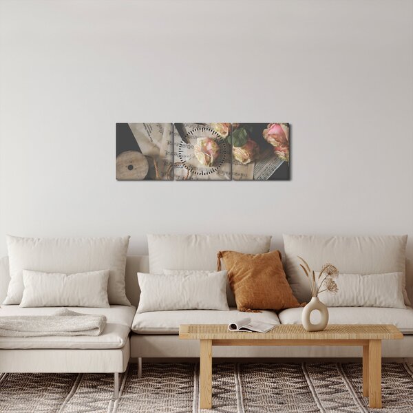 Obraz not a růží (s hodinami) (90x30 cm)
