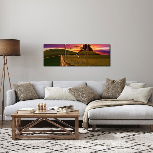 Obraz pole a barevného nebe (s hodinami) (90x30 cm)