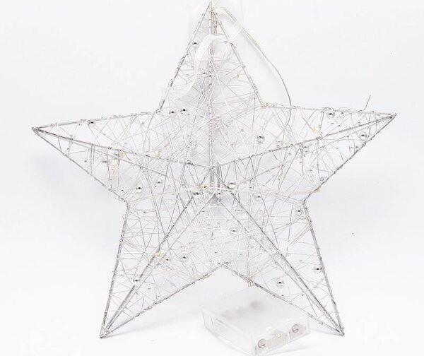DECOLED 3D LED vánoční hvězda na baterie, 30 × 30 × 8 cm, kovová s drátem, 20 diod, AA