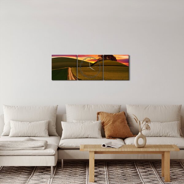 Obraz pole a barevného nebe (s hodinami) (90x30 cm)