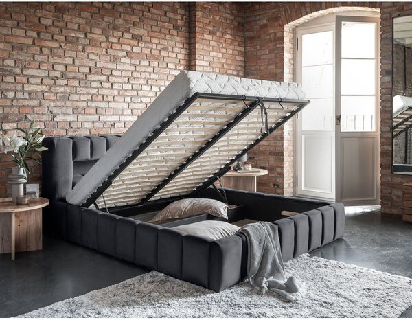 Šedá čalouněná dvoulůžková postel s úložným prostorem s roštem 140x200 cm Lamica – ELTAP
