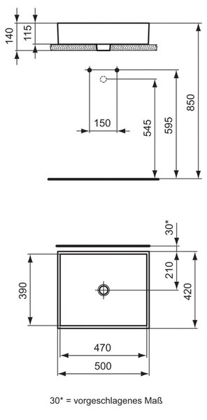 Ideal Standard Strada - Umyvadlová mísa 500x420 mm, bez přepadu, bílá K077601