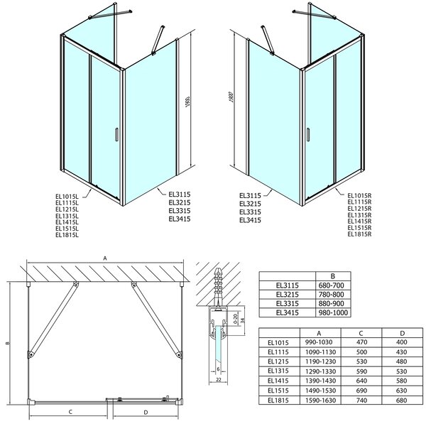 Polysan Polysan, EASY sprchový kout tři stěny 1000x700mm, L/P varianta, čiré sklo, EL1015EL3115EL3115