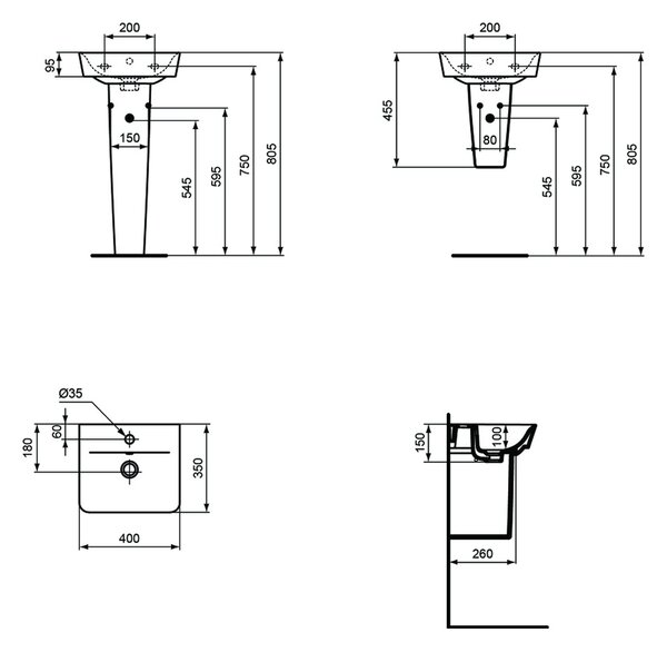 Ideal Standard Connect Air - Umyvadlo 400x350 mm, s přepadem, bílá E030701