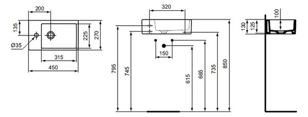 Ideal Standard Strada - Umyvátko 450x270 mm, s otvorem vlevo, bez přepadu, bílá K081701