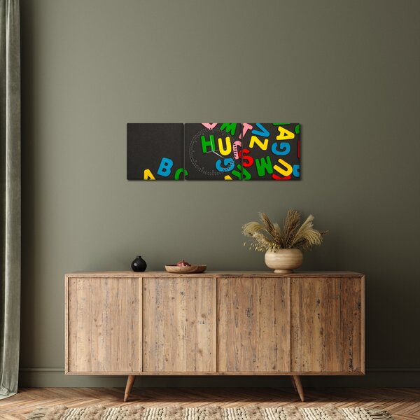 Obraz - barevná písmenka (s hodinami) (90x30 cm)