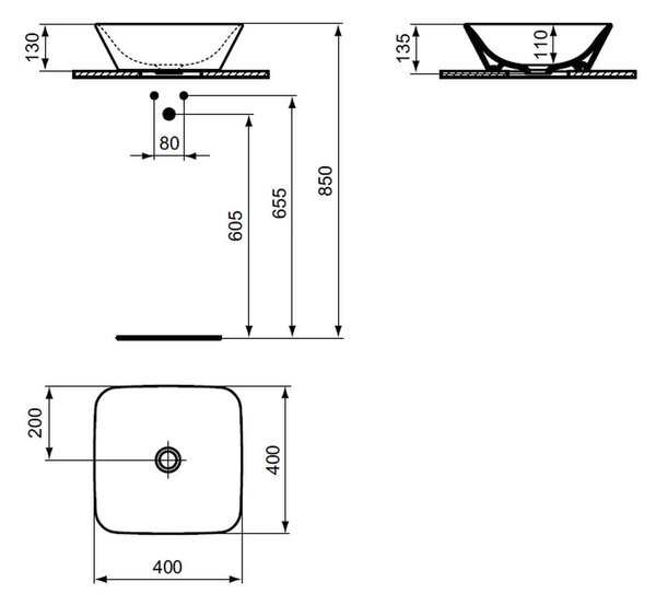 Ideal Standard Connect Air - Umyvadlová mísa 400x400 mm, bez přepadu, bílá E034701