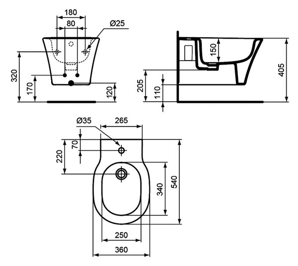 Ideal Standard Connect Air - Závěsný bidet, bílá E026601