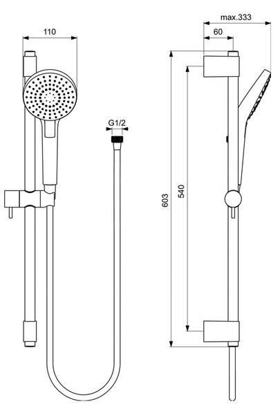 Ideal Standard Idealrain EVO - Sprchová souprava s 3-funční ruční sprchou, 600 mm tyč, chrom B2233AA