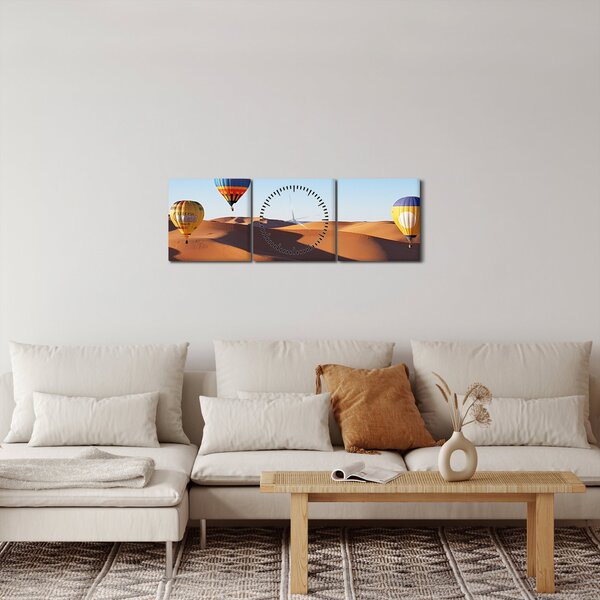 Obraz - létající balóny v poušti (s hodinami) (90x30 cm)