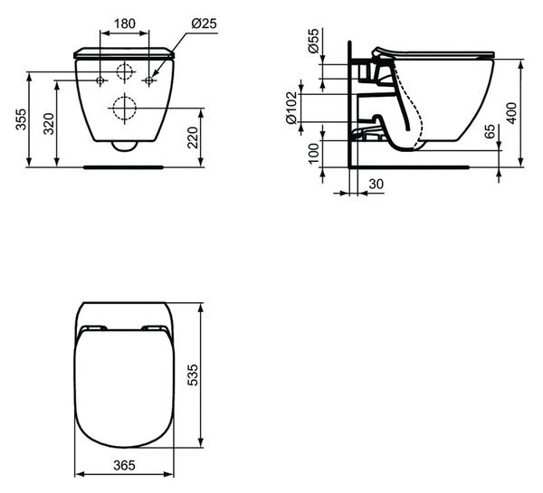 Ideal Standard Tesi - SET Závěsné WC s AQUABLADE® + sedátko ultra ploché Soft-Close, bílá T354601
