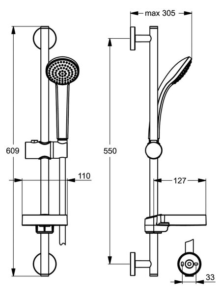 Ideal Standard Idealrain - Sprchová souprava S1 s 1-funkční ruční sprchou, 600 mm tyč, chrom B9501AA