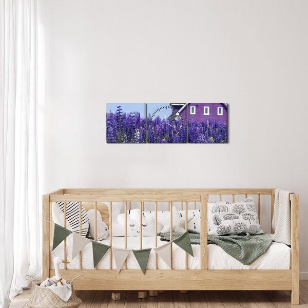 Obraz levandulového pole (s hodinami) (90x30 cm)