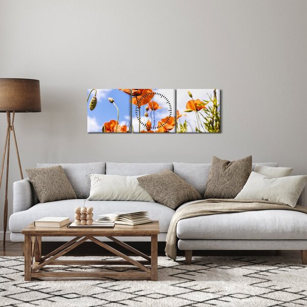 Obraz vlčích máků (s hodinami) (90x30 cm)