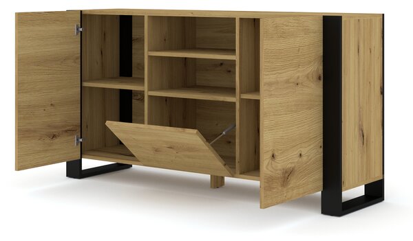 Komoda MONDI 158 cm Příborník Highboard Cabinet Řemeslně zpracovaný dub Černé nohy
