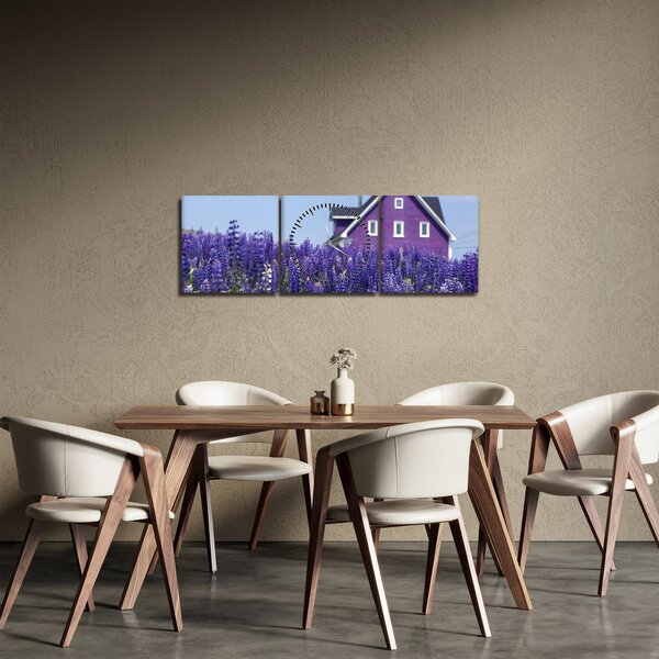 Obraz levandulového pole (s hodinami) (90x30 cm)
