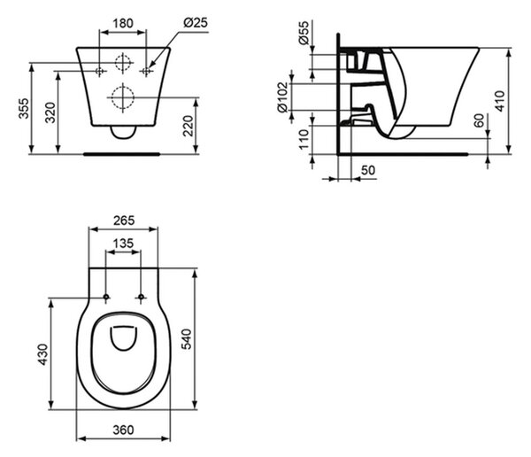 Ideal Standard Connect Air- Závěsné WC, AQUABLADE®, bílá E005401