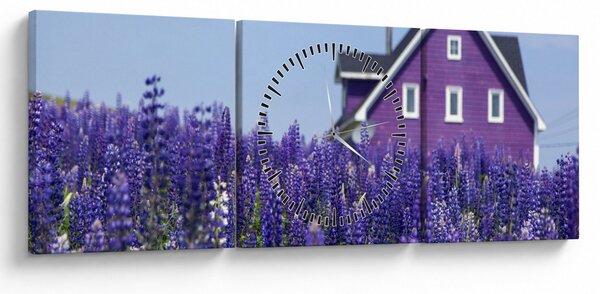 Obraz levandulového pole (s hodinami) (90x30 cm)