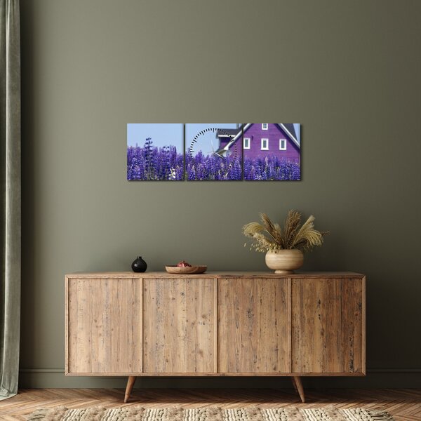 Obraz levandulového pole (s hodinami) (90x30 cm)