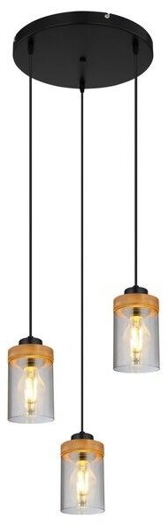 GLOBO 15557-3H FINCA závěsné svítidlo 3xE27 D390mm černá, kouřová, dřevo