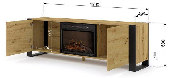 TV skříňka/stolek s krbem Montana (dub artisan + černá)