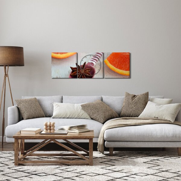 Obraz skořice na lžíci (s hodinami) (90x30 cm)