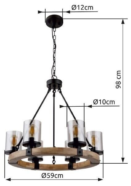 GLOBO 15555-6H LILA závěsné svítidlo D590mm 6xE27 matná černá, kouřová